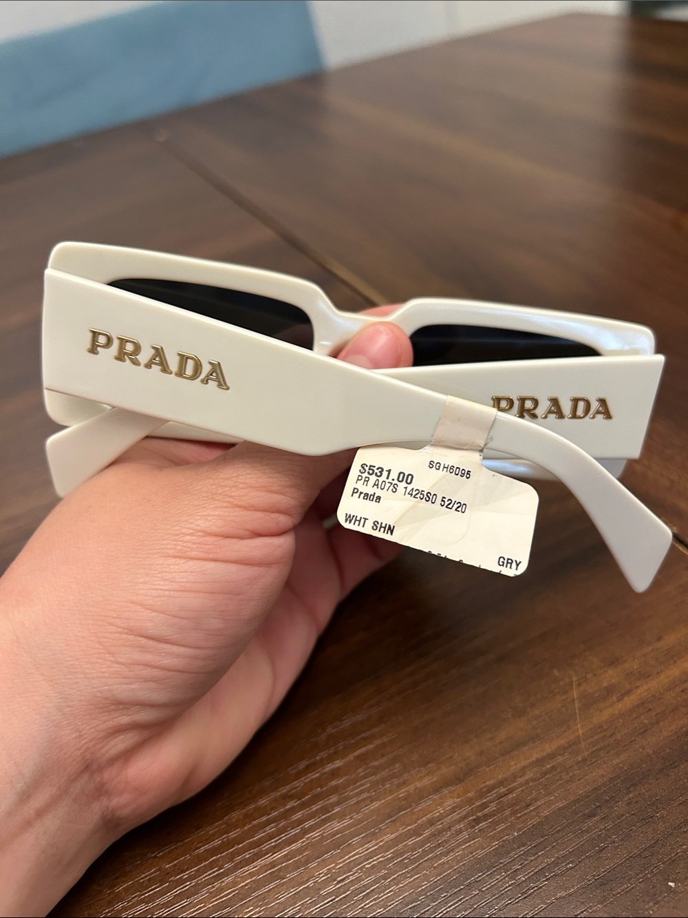 Prada White Rectangular Chunky Sunglasses with Black Lenses - Picture 7 of 7